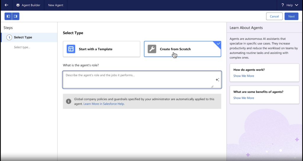 Assigning roles to an AI agent using natural language. *Source: Salesforce*